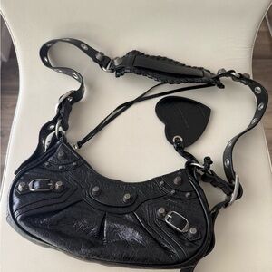 Balenciaga Black Leather Shoulder Bag with Heart Charm
